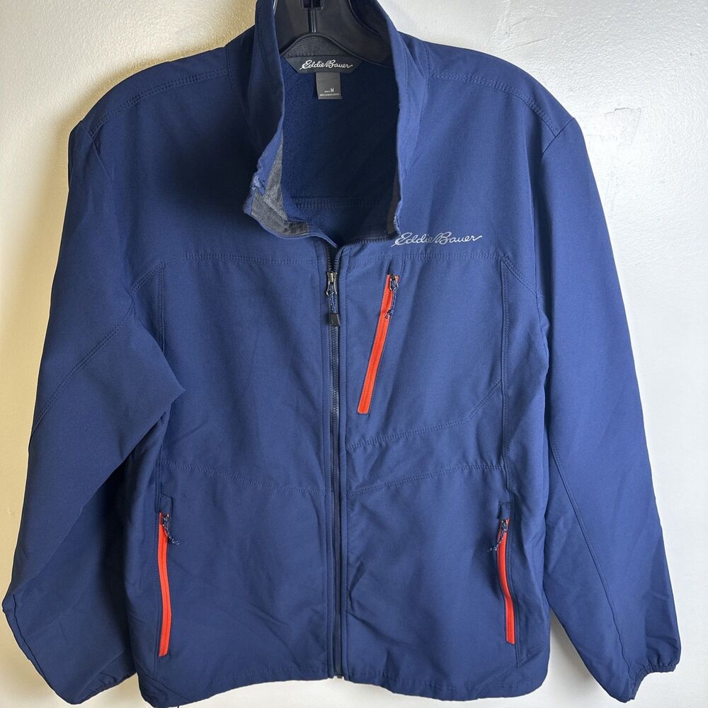 Eddie Bauer Men's Navy Blue Softshell Jacket Polyester Spandex Size M Zip Pocket